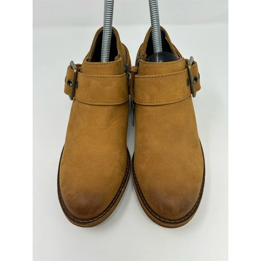 Sofft Ankle Booties Brown Tan Camel Side Zip Buckle Strap Round Toe Block Size 6